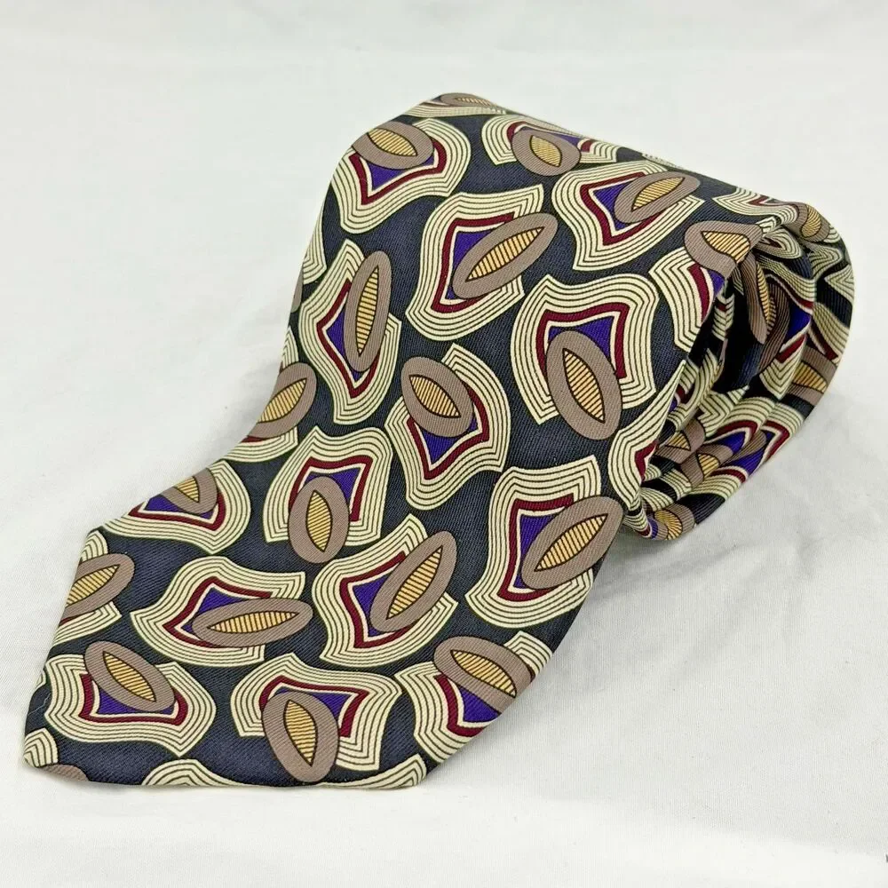 Robert Talbott Studio for Halls Silk Tie Geometric Abstract Black Taupe 60x3.75
